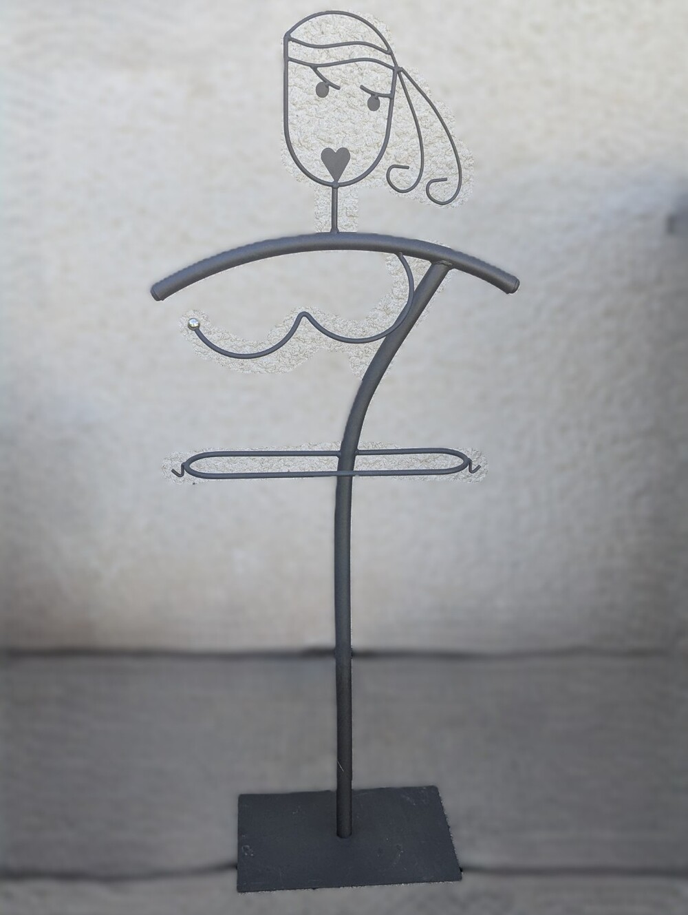 Black Metal Clothing Butler Stand with Cute Decorative Figure